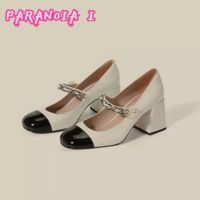 ✓ PARANOIA I รองเท้าส้นสูงใหม่ของผู้หญิง แมรี่ เจนชาวฝรั่งเศส รองเท้าหนังแพลตฟอร์มสีดำและสีขาว