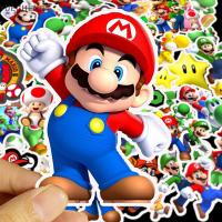 YUECHENG สติ๊กเกอร์การ์ตูนเกมอนิเมะ Super Mario 50ชิ้นสติกเกอร์ของเล่นคลาสสิกทำมือ PVC แล็ปท็อป