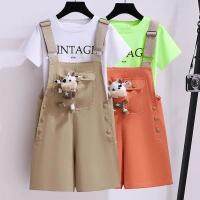 CUI YI SHOP overalls suit the summer. Big children love Internet celebrity street-style suspenders two-piece set with free doll.