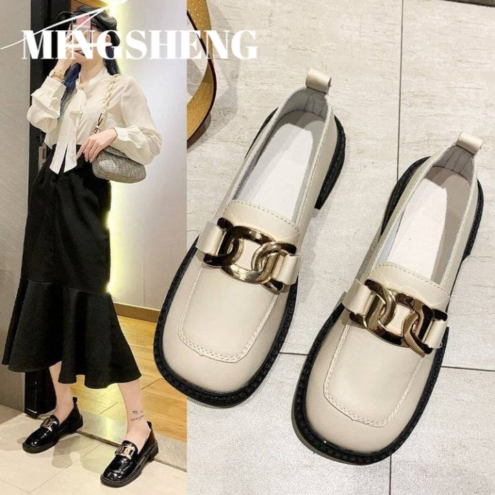 mingsheng-รองเท้าหนังผู้หญิงถูง่ายรองเท้าสไตล์คอร์ทยาร์ดรองเท้าส้นเตี้ย