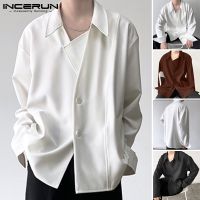 Incerun เสื้อเชิ้ตแฟชั่นสําหรับผู้ชายแขนยาวสีพื้นติดกระดุมสไตล์เกาหลี