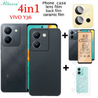 BLKNAIM 4in1สำหรับ VIVO Y36เคสนิ่มใส่โทรศัพท์เคสโทรศัพท์ซิลิโคน + กระจกเทมเปอร์เมมเบรนเซรามิก + ฟิล์มเลนส์ + ปกหลัง