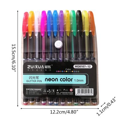 12 Colors Gel Pen Set Glitter Highlighter Pas Pens for School Office Coloring Book Journals Drawing Doodling Art Markers HX6A