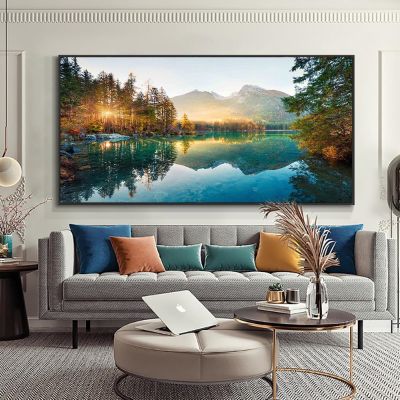 สแกนดิเนเวียนภูมิทัศน์ธรรมชาติภาพวาดผ้าใบ Mountain Lake Sunset Wall Art โปสเตอร์และพิมพ์ Nordic ภาพตกแต่งบ้านโมเดิร์น