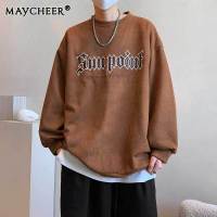 MAYCHEER   เสื้อสเวตเตอร์คอกลมเสื้อกันหนาวพอดีตัวหลวมทุกวันเสื้อฤดูใบไม้ร่วงและฤดูหนาวเสื้อสวมหัวพิมพ์ลายโมโนแกรม