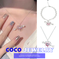 COCOJEWELRY ต่างหูรูปลูกศรกระดูกไหปลาร้าสุดน่ารักสไตล์เกาหลีสำหรับผู้หญิงกำไลข้อมือดีไซน์แบบช่องสีชมพูสำหรับผู้หญิง