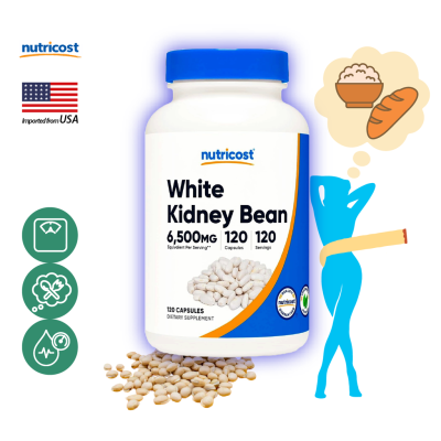 นูทรีคอสท์ สารสกัดถั่วขาว 6500 mg x 120 เม็ด ถั่วขาวสกัด, Nutricost White Kidney Beans Extract /กินร่วมกับ แอปเปิ้ลไซเดอร์ โครเมียม ซีแอลเอ การ์ซีเนีย ส้มแขก กรีนที ชาเขียว อาร์จีนีน แอล-คาร์นิทีน เฟส2 โปรไบโอติก