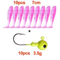 20pcs/lot Fishing Lure Soft Bait Kit Soft 7cm Colored Jig Head Hook 3.5g Fishing Hooks with Fishing Tackle Pesca