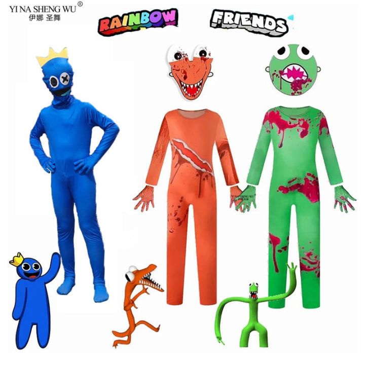 Rainbow Friends Costume Adult Kids Blue Cosplay Horror Game Halloween  Jumpsuit