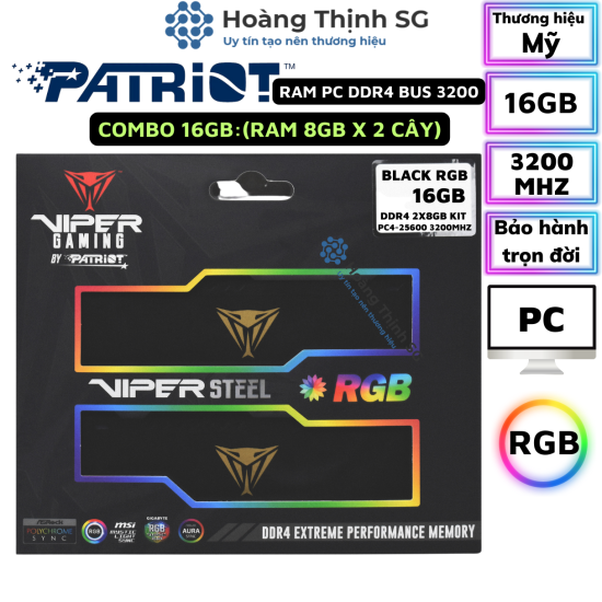Combo ram viper steel rgb ddr4 16gb 32gb bus 3200mhz patriot - ảnh sản phẩm 1