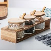 280Ml Japan Style Hammered Glass Storage Jar Set Straight Bamboo Shelf Seasoning Box Kitchen Salt Sugar Seasoning Bottle Tool