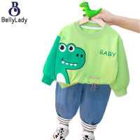 2 Pieces Kids Cartoon Shirt Pants Suit Long Sleeves Round Neck Tops Trousers Set For 1-4 Years Old Boys Girls【fast】