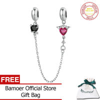 BAMOER 925เงินสเตอร์ลิง Angel และ Demon Safety Chain Fit สำหรับ DIY ทำสร้อยข้อมือและกำไลข้อมือซิลิโคน Charm เครื่องประดับ Fine SCC2306