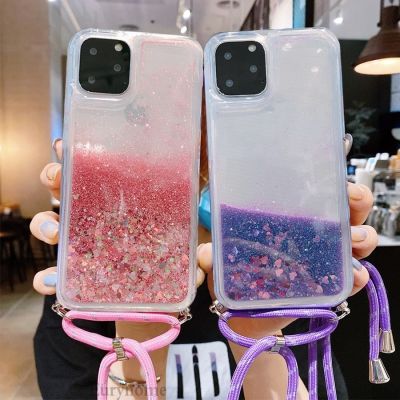 「Enjoy electronic」 Strap Case for OPPO A96 A94 A74 A55 A93 A54 A72 Quicksand Crossbody Cord Chain Liquid Necklace Phone Cover For OPPO A95 A16 A53