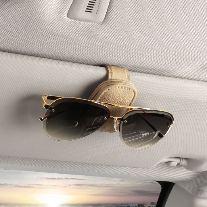 สากลแขวนป้องกันปฏิบัติรถแว่นตาผู้ถือแม่เหล็กที่แข็งแกร่งแว่นกันแดดคลิปหนัง-pu-บังแดดอุปกรณ์รถยนต์