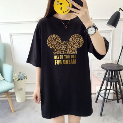 【Plus Size40-150KG5Colors】Oversized Korean Style Women T-shirt Half Short Sleeves BIg Loose Letter Printed Tee Summer Maternity T-shirt Round Neck Casual Top Fashion Big Size Medium-Long Length T-shirt