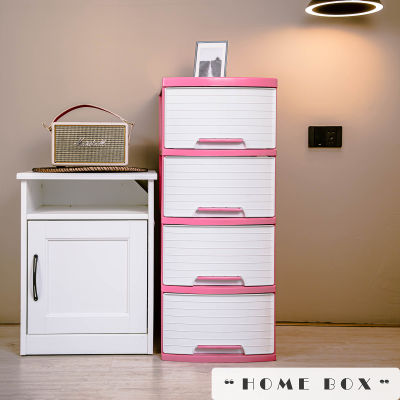 ลิ้นชักเก็บของ 4 ชั้น สีขาว โครงสีชมพู ที่จับสีชมพู ลายหน้าเรียบ ตู้เก็บของ ตู้เก็บเสื้อผ้า รุ่น A 002 8 White Pink Drawers 4 Tiers