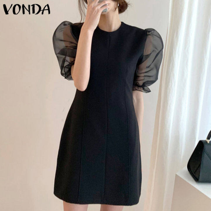 Vonda Women Summer Short Sleeve Pleated Party Dress Fashion Holiday