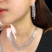 ThreeGraces Elegant Cubic Zirconia 3 Layered Design เจ้าสาวงานแต่งงานสร้อยคอต่างหูชุดสำหรับผู้หญิงดูไบเครื่องประดับ TZ867