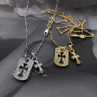 Chrome Heart pure silver high quality high version gold-plated diamond square cross necklace womens all-match money jewelry all-match