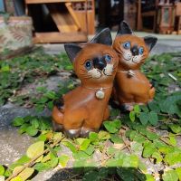 2ตัว ตุ๊กตาแมว 5x10x6cm แมวไม้ ไม้แกะสลัก ตุ๊กตาไม้ โมเดลไม้แมวนั่ง cat doll wooden carved model