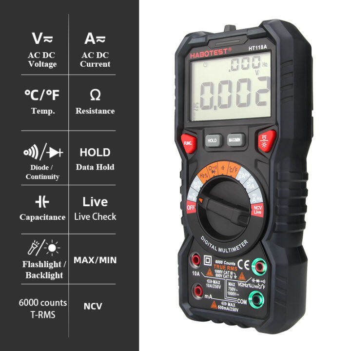 habotest-ht118a-มัลติมิเตอร์-เครื่องวัดกระเเสไฟ-ac-dc-มัลติมิเตอร์แบบดิจิตอล-ดำ