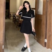 เสื้อผ้าแฟชั่นสำหรับสุภาพสตรี Micro fat off two big yards polo collar dress female summer show thin covering belly fat MM hidden meat A word skirt skirt