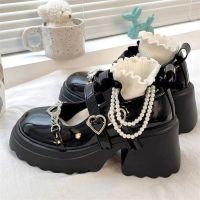 Y2K ผู้หญิงเกาหลี Kawaii สีดำ Lolita รองเท้า Mary Jane Vintage Gothic Aesthetic รองเท้าส้นสูงแพลตฟอร์ม Wedge Heel น่ารักรองเท้าโรงเรียน