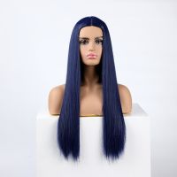 WHIMSICAL W Synthetic Dark Blue Hair Womens Fashion New Navy Blue Long Cosplay Wig Heat Resistant Wig For Women Wig  Hair Extensions Pads