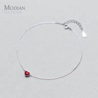 Modian แฟชั่น Love Red Heart Silver Anklets สำหรับผู้หญิง Simple Enamel Chain สร้อยข้อมือขาเครื่องประดับ Femme Accessories