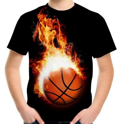 4-20Y Children Flames Basketball Outdoor Sports T Shirt Teen Fashion Kids Casual Boys Girls Hip Hop Round Neck T-Shirt Tees Tops