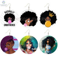 SOMESOOR Printed Amazing Naturally Black Hair Arts Wooden Drop Earrings Bubble Gum Afro Girls Designs Jewelry For Women Gifts