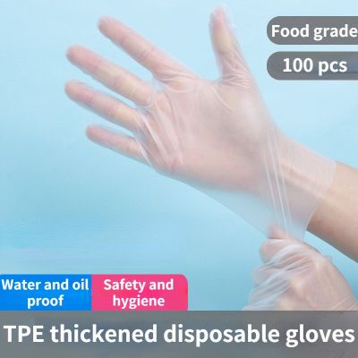 Food Grade Disposable Gloves Household TPE Film Gloves Thickened Durable Kitchen Cleaning Oil-proof and Anti-fouling 100pcs Safety Gloves