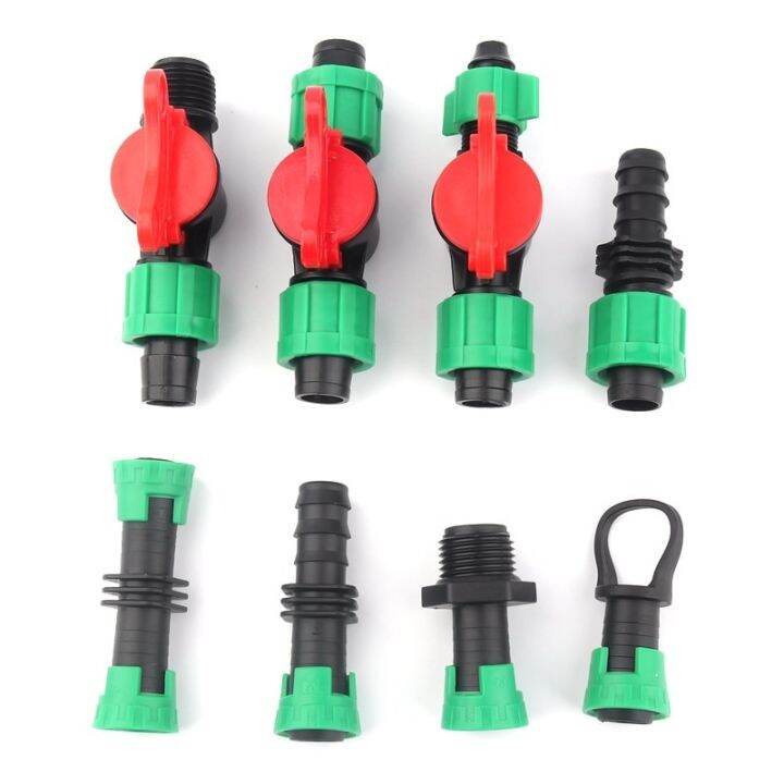 5pcs-lot-16mm-micro-irrigation-drip-tape-connectors-thread-locked-shut-off-valve-elbow-tee-agricultural-drip-irrigation-fittings