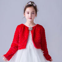 Red White Girl Faux Fur Wrap Shawl Long Sleeves Jacket Cape for Wedding Evening Dress Flower Girls Bolero Cape Kids Coat Cloak