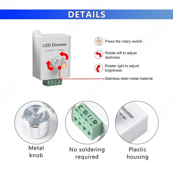 new-mini-led-knob-dimmer-dc-12v-24v-10a-1-channel-lighting-controller-metal-rotary-for-indoor-led-cob-single-color-lamp-strip