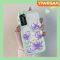 YIWESAN เคสสำหรับ Huawei P40 P40โปรการ์ตูนดอกไม้สีม่วงกันกระแทกหลากสีเคสโทรศัพท์โปร่งใสสร้างสรรค์เคสเลนส์กล้องถ่ายรูปสัตว์ประหลาดน้อยน่ารักปลอกซิลิโคนใส