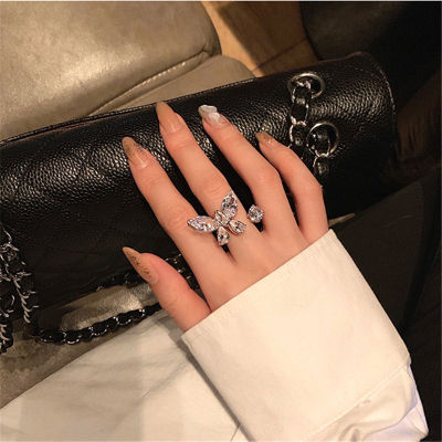 3D 925 Rhinestone For Silver Women Cubic Sparkly Rings Sterling Ring Adjustable