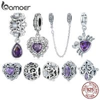 【YF】 Bamoer 925 prata esterlina roxo brilhando coleção de pedra encantos gota amor pingente apto para charme pulseira contas padrão do vintage