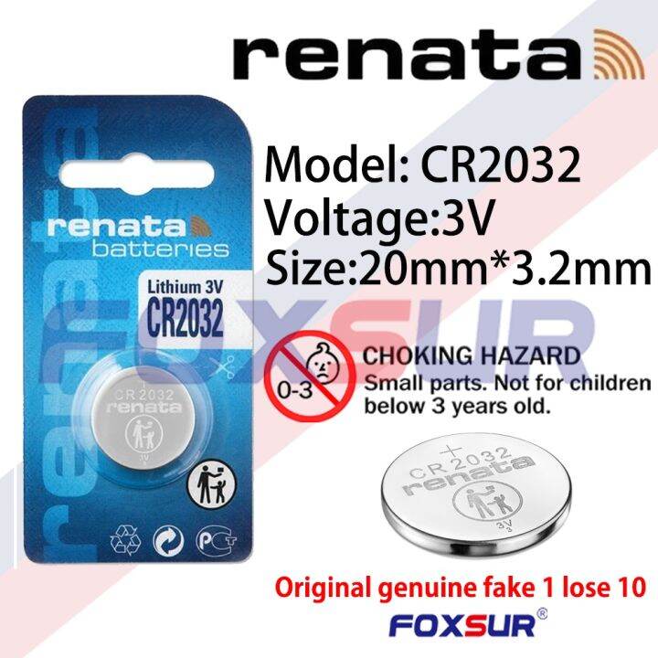 Renata CR2032 3V Lithium Coin Cell Batteries – 2 Pack, 225mAh, Long Shelf Life