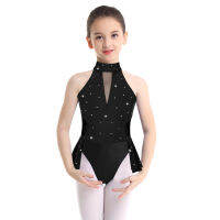 เด็กผู้หญิงแขนกุด Sparkly Cutout กลับตาข่าย Splice บัลเล่ต์เต้นรำ Leotard สำหรับ Modern Contemporary Ballroom Dance Performance