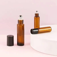 50ชิ้นล็อต5Ml10Ml Amber Glass Roll On Bottle For Essential Oil Vials With Roller Metal Ball Refillable Bottles Containers