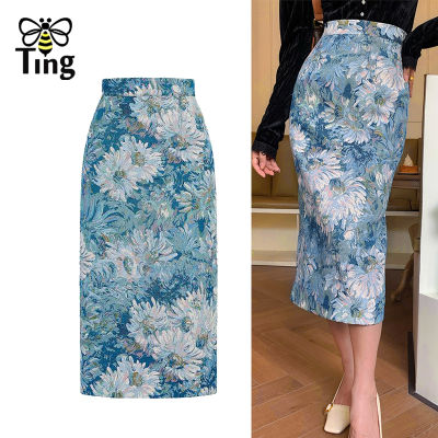 Tingfly Aesthetic Painting Printing Elegant Women Skirts High End France Vintage Omighty Lady Office Work Skirt Saia Zaful Tide