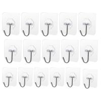 Stick on Hooks 16PCS Transparent Punch-Free Adhesive Hooks Heavy Duty Stick on Wall Towel Door Waterproof Multi-functional Holders for Hangings Clothes Bathroom Hook reasonable