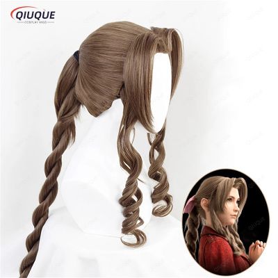 Final Fantasy VII Cosplay FF7 Aerith Gainsborough Wigs Cosplay Heat Resistant Synthetic Hair Brown Cosplay Wig + Free Wig Cap