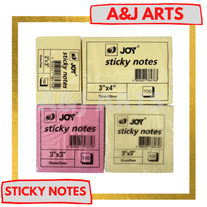 Joy Sticky Notes 2x3 3x3 3x4 1.5x2 Sticky Note Pad Lazada PH