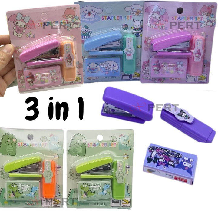3 in 1 Cute Cartoon Stapler + Staples + Highlighter Set Stationery box