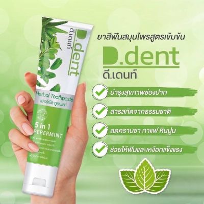 (1หลอด) D.Dent ยาสีฟันดีเด้นท์ ยาสีฟันสมุนไพร9ชนิด มีฟลูออไรด์ 1500ppm. ขนาด 100 กรัม