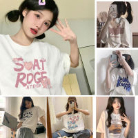 ?cute?M-XXL เสื้อสาวอวบคอกลมแขนสั้น เสื้อยืดผู้หญิงโอเวอร์ไซส์ผู้หญิง แฟชั่นเกาหลี ลายการ์ตูน เนื้อผ้าเด้ง ใส่สบาย