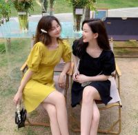 มินิเดรสน่ารักสไตล์เกาหลี แฟชั่นเกาหลี ชุดเดรสสั้น เดรสเข้ารูป มินิเดรส เดรสสีพื้น ชุดเดรสสำหรับผู้หญิง(สีเหลือง)
